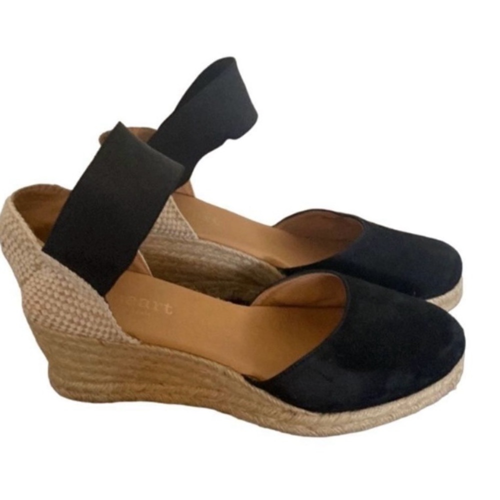 Paseart Made In Spain Size 9.5 Black Tan Summer Vacation Espadrille Wedges Shoe